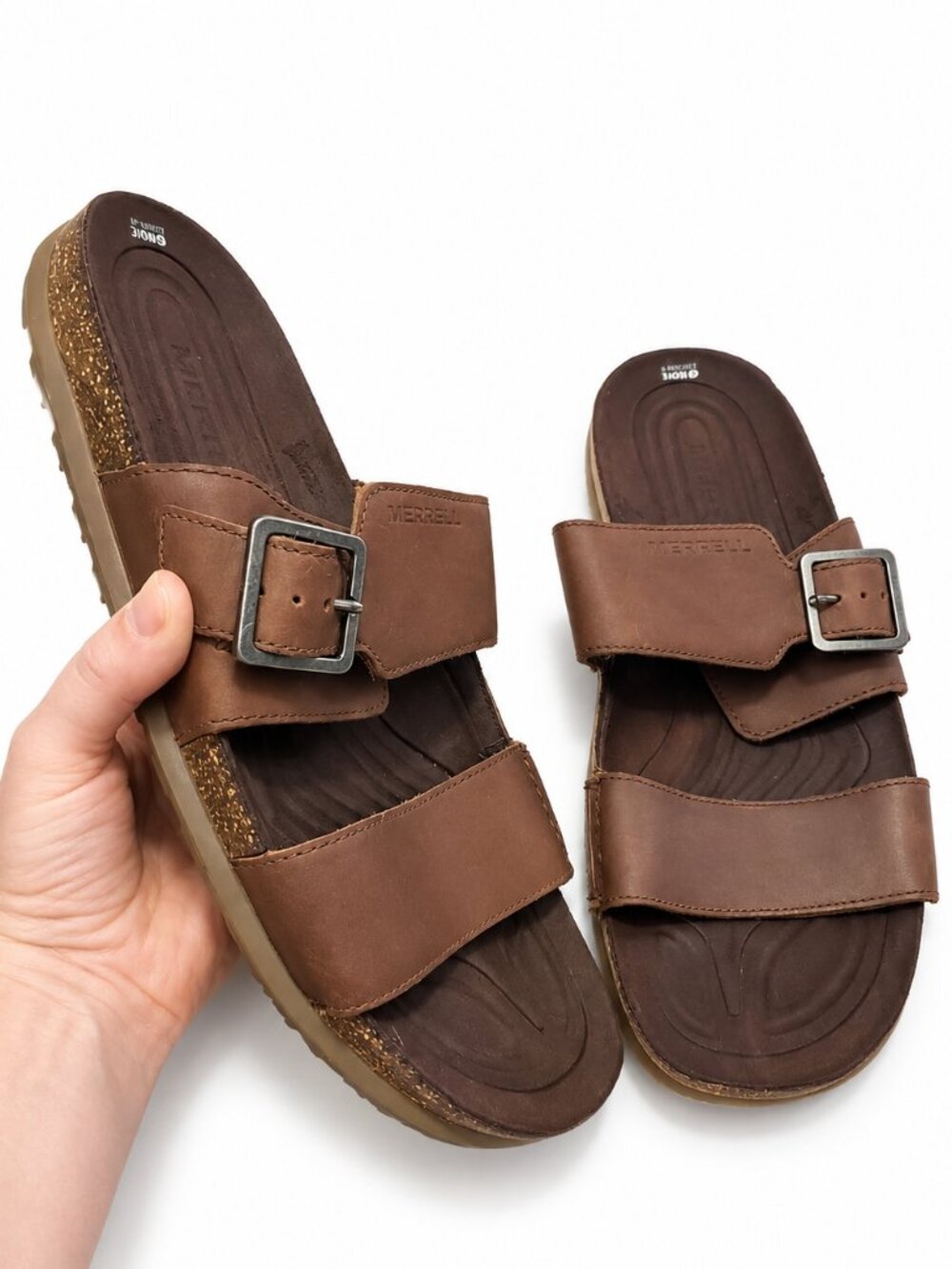 MERRELL Downtown Leather Slide Sandals Brown Size 9 Comfort Casual Minimalist